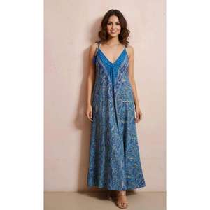 Vestido Largo de Verano con Estampado y Cuello en V para Mujer, Estilo Bohemio, Espalda Descubierta, Vestido Maxi de Seda para la Playa o la Noche - Product Image 1