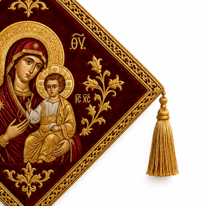 Vêtement liturgique orthodoxe pour prêtre, en velours rouge, brodé à la main avec des détails dorés, avec pompons, taille adulte unisexe, personnalisable, marque OEM - Product Image 4
