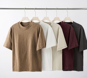 T-shirt élégant pour homme, col rond, manches courtes, tricoté, 160g, coupe classique, couleur unie, vintage, respirant, idéal pour l'été - Product Image 3