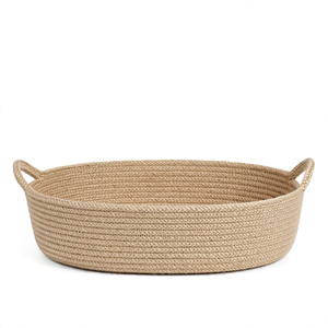 Achetez un panier de rangement pour pain en jute écologique rond personnalisé avec poignées, design moderne, export BD - Product Image 1