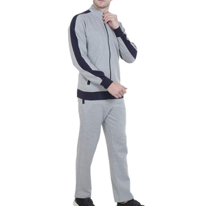 Survêtement gris pour homme, manches longues, fermeture éclair, col montant, couleur unie, polyester et coton respirant, vêtement d'automne - Product Image 4