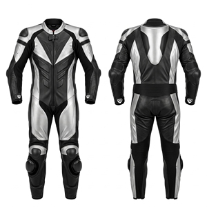 Dumela Black <b>Silver</b> Leather Motorcycle Racing <b>Suit</b> Full Body Protection Breathable All Seasons Adult Men's Sport Gear - Product Image 1