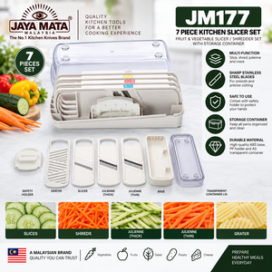 Ensemble de 7 trancheurs à fruits et légumes en plastique JAYA MATA, lames en acier inoxydable, récipient compatible lave-vaisselle, outils de déchiquetage manuels - Product Image 3