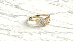 Luxury 18K Gold Marquise Round Diamond Ring Curved Wedding Band Cluster Tiara Crown Stacking Engagement Ring Jewelry for Women - Product Image 3