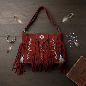 Premium Genuine Leather Fringe Handbag for Women – Vintage Boho Style Shoulder <b>Bag</b> with Tassels & <b>Studded</b> Detail - Product Image 3