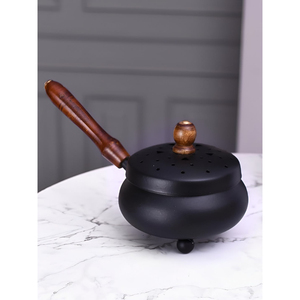 Luxury Black Metal Burner with Wooden Handle Eco-Friendly Anti-Odour Incense Holder for Sandalwood & Charcoal - Product Image 1