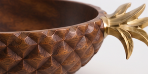 Walnut Finished <b>Mango</b> <b>Wood</b> Serving <b>Bowl</b> Pineapple Shaped Salad <b>Bowl</b> with Polished Metallic Crown Handle - Product Image 5