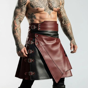 กระโปรงพับหนังสีน้ำตาลดำทำด้วยมือสำหรับผู้ชายกระโปรงสั้นแบบ2026สำหรับนักรบนักรบ - Product Image 1