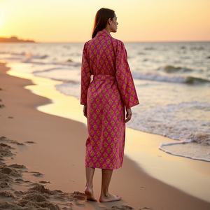 Vestido de Bata kimono con estampado de Buti amarillo rosa fucsia para mujer de talla grande - Product Image 5
