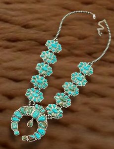 Collier Bohème Grand Turquoise Fait Main Squash Blossom, Bijou Statement Style Sud-ouest pour Femme, Idéal Cadeau - Product Image 5