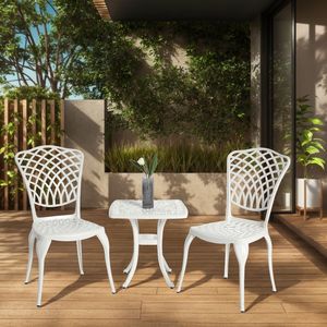 Ensemble bistrot 3 pièces en aluminium moulé antirouille, mobilier de jardin et de terrasse pour balcon, 2 chaises et 1 table en blanc - Product Image 1