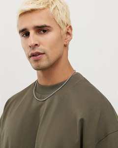 Camiseta Extra Grande de Algodón Verde Oliva para Hombre, Manga Corta, Cuello Redondo, Estilo Casual, Ajuste Jersey, Color Sólido, Diseño Liso - Product Image 2