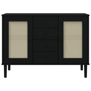 Senja Rattan Look credenza 44.1 "x 15.7" x 31.5 "legno massiccio pino nero - Product Image 5