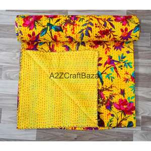 Couette Kantha en coton biologique 100% brodée, réversible, double taille, écologique, faite à la main en Inde, pour la maison, utilisable toute l'année - Product Image 4