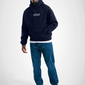 Sweat-shirts en molleton bleu marine de qualité supérieure pour hommes, coupe ample et décontractée, épaules tombantes, pull-over, logo personnalisé, streetwear, faible MOQ, fabrication directe - Product Image 2