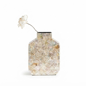 Vase de table de luxe rose en nacre, fait main, motif floral artisanal, pot de fleurs en mosaïque, vase cylindrique en résine MOP – Vente en gros - Product Image 2