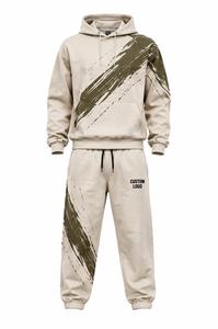 Ensemble de survêtement personnalisé pour homme avec capuche, imprimé effet pinceau, manches longues, vêtements de sport décontractés avec pantalon à cordon de serrage, survêtement homme avec logo personnalisé - Product Image 4