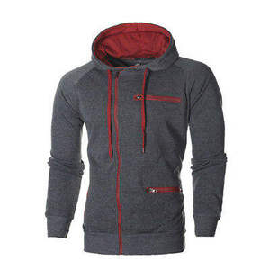 Sweat-shirt à capuche zippé pour homme, coupe ajustée, couleur unie, en molleton bouclette, décontracté, pour l'automne, avec poches, respirant, longueur standard - Product Image 1