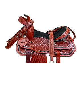 Cheery Brown <b>Leather</b> Western Barrel Floral Basket <b>Tooled</b> Horse Saddle Black Suede Seat Plastic Tree Stainless Steel Hardware LLT - Product Image 3