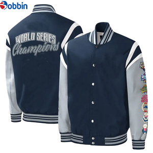 Veste universitaire unisexe, veste universitaire marine pour homme, design avec patch des champions du monde, style preppy, col rabattu, coupe classique - Product Image 6