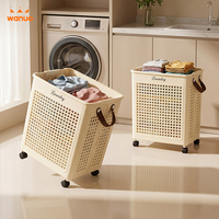 Panier à linge pliable en plastique WANUO avec roulettes, grand bac à vêtements pour salle de bain, chambre à coucher, rangement domestique