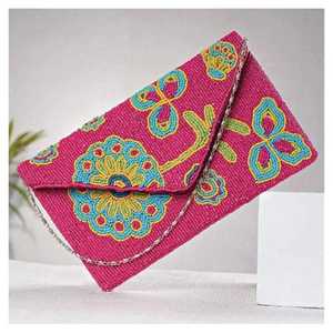 Bolso de mano con cuentas y diseño floral, estilo bohemio, color rosa, con correa de cadena, cierre de solapa, mini bolso para mujer, para todas las estaciones - Product Image 1