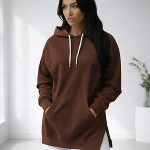 Sweat-shirt à capuche décontracté unisexe surdimensionné en molleton polycoton 300g de qualité supérieure, délavé à l'acide avec fente latérale avant, vente en gros OEM - Product Image 1