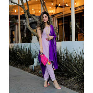 Ensemble de costume en mousseline de soie Lavender Fusion pour femmes avec tissu en crêpe - Taille XS - Product Image 3