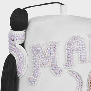 Chapeau Fez Impérial Blanc Personnalisé avec Strass Brodés à la Main 100% Laine, Casquette Décontractée d'Extérieur Style Shriner avec Pompon - HSE - Product Image 2