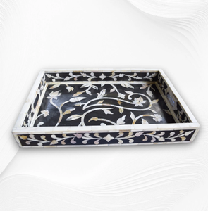 Plateau de rangement artisanal en résine et nacre pour la maison et l'hôtellerie, disponible au meilleur prix auprès de India Handicrafts. - Product Image 1