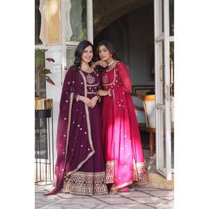 Designer Polyester Gown for Parties <b>Sequins</b> Embroidered Salwar Kameez with Stylish Look - Product Image 1