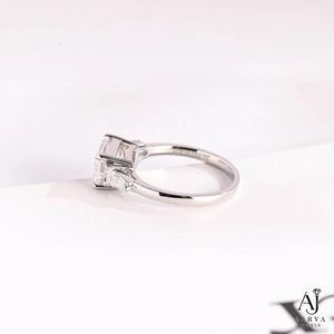 Women <b>Emerald</b> Cut Moissanite Three Stone <b>Ring</b> Lab Grown Diamond Inspired Engagement Wedding <b>Band</b> Gold Plated Rhodium Plated - Product Image 2