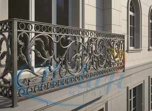 Modern Cast Iron Balcony <b>Railing</b> Frameless Stair Handrail Floral Grill Gray Porch Balustrade Modern Brushed Satin Cast Iron Fram - Product Image 3