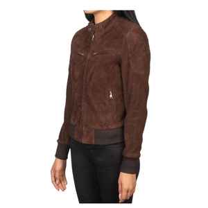Veste en cuir suédé faite à la main, style motard, coupe bomber, veste de moto rétro pour femmes - Product Image 5