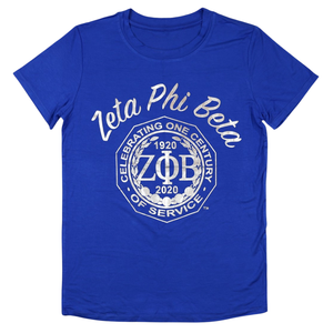 เสื้อยืดฟอยล์ Zeta Phi Beta Centennial สำหรับผู้หญิง สีน้ำเงินรอยัล ZPB 1920 2020 ฉลองครบรอบ ลายกราฟิก เสื้อผ้าชมรม - Product Image 1