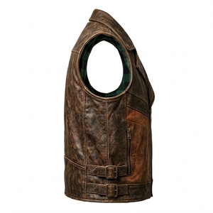 Chaleco de Motociclista de Cuero Genuino Marrón Vintage para Hombre, con Cierre y Protección Contra el Viento - Product Image 5