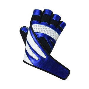 Gants de fitness demi-doigts bleus et blancs en cuir PU respirant pour musculation et entraînement en salle de sport, unisexe, à enfiler - Product Image 2