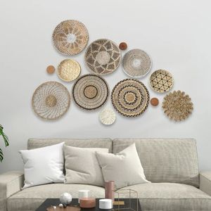 Ensemble de 13 paniers muraux bohèmes tendance, tressés à la main en jonc de mer, pour une décoration élégante de la maison et une idée cadeau d'anniversaire - Product Image 4