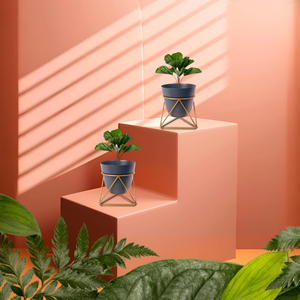 Ensemble de 2 jardinières en métal bleu avec supports en fer, pots à plantes surélevés modernes pour la décoration contemporaine de la maison, jardin d'intérieur - Product Image 3