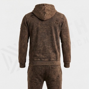 Conjunto de Chándal Ligero de Algodón Sólido con Parche Bordado Desgastado Personalizado, Estilo Casual de Invierno, Pantalones Deportivos con Lavado Ácido - Product Image 2