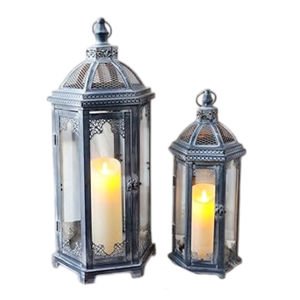 Wholesale <b>Set</b> Of 2 Vintage Metal Candle <b>Lanterns</b> Medium Hexagonal Decorative Hanging <b>Lanterns</b> Indoor Outdoor Garden Patio Home - Product Image 1
