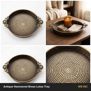 Bandeja Decorativa de Latón Antiguo Hecha a Mano de 35 cm con Diseño de Loto Texturizado para Decoración del Hogar, Hoteles y Bodas - Product Image 6