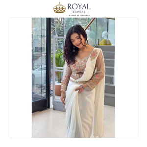 Sari de Boda de Diseño Indio de la Mejor Calidad, en Faux Georgette con Bordado Butta, para Venta Global - Product Image 2