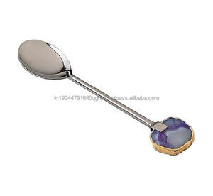 Meilleure vente Ensemble moderne argenté et violet de 5 ensembles de coupe au design simple avec poignée en tête d'agate Cuillère de service - Product Image 6