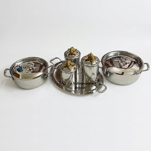 Royal Hammered Silver <b>Serving</b> <b>Set</b> Decorative 6-Piece Pot <b>Set</b> with <b>Serving</b> Tray & Canisters Handcrafted Indian Kitchenware Export - Product Image 2
