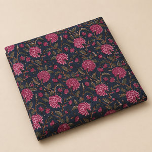 Black Pink Floral Stripe Hand Block Printed Cotton Fabric <b>Set</b> For Dress Kurta <b>Sewing</b> Home Textile Craft Apparel Material - Product Image 6