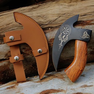 Hache de style viking en acier carbone, fabriquée à la main, avec manche en bois de rose, longueur totale de 12 pouces, étui en cuir pour la coupe - Product Image 6