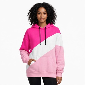 Colorblocked Hooded <b>Sweatshirt</b> <b>Women</b> Casual Fleece Pullover Pink <b>White</b> Long Sleeve Pocket Custom Streetwear Apparel - Product Image 1