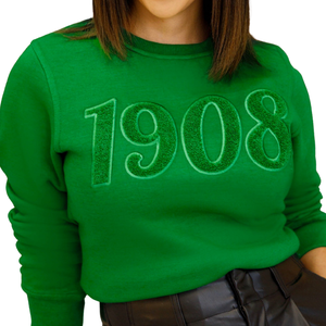 Sweat-shirt à col rond premium pour femme, en chenille verte unie, brodé de lettres grecques, décontracté pour l'hiver, écologique et respirant - Product Image 2