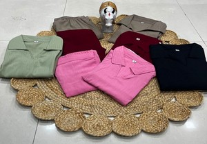 Conjunto de Lino para Mujer, Verde Oliva, Corte Holgado, Pantalones Palazzo Hasta el Tobillo, Estilo Casual de India y Pakistán, 85212 FVD- KitkatTop-Plazoo - Product Image 5
